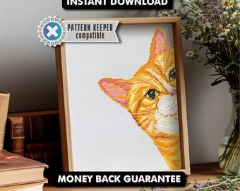 Orange Cat Cross Stitch Pattern | Ginger Cat Portrait Embroidery | Funny Cat Needlework PDF |Peeking Cat Lover Gift Instant Download Pattern