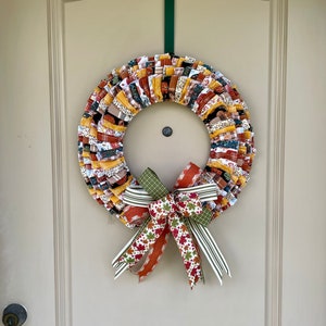 Fall Rag Wreath With Reversible Sign, Autumn Rag Wreath with Bow, Thanksgiving Decor, Housewarming Gift