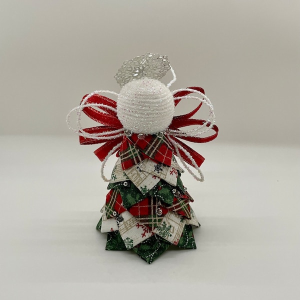 Angel Christmas Ornament, No Sew Quilted Angel Decoration, Red And Green Christmas Tree Decoration