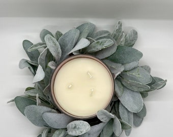 Mini Lamb’s Ear Wreath, Year Round Lamb’s Ear Candle Ring, Farmhouse Candle Wreath, Greenery Cabinet Wreath, Housewarming Gift