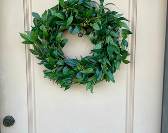 Everyday Greenery Wreath With Laurel And Eucalyptus For Front Door, Modern Farmhouse Wall Decor, All Season Housewarming Gift For Her