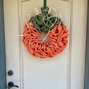Orange Burlap Pumpkin Wreath For Front Door, Fall Pumpkin Wall And Door Decoration, Farmhouse Autumn Burlap Wreath, Housewarming Gift