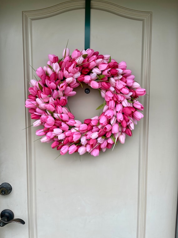 Spring Tulip Wreath For Front Door, Yellow Orange Tulip Wreath, Pastel Easter Wreath, Mother’s Day Wreath Gift, Spring Housewarming Gift
