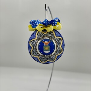 Blue Air Force Christmas Ornament, Military No Sew Quilted Decoration, Veteran Gift