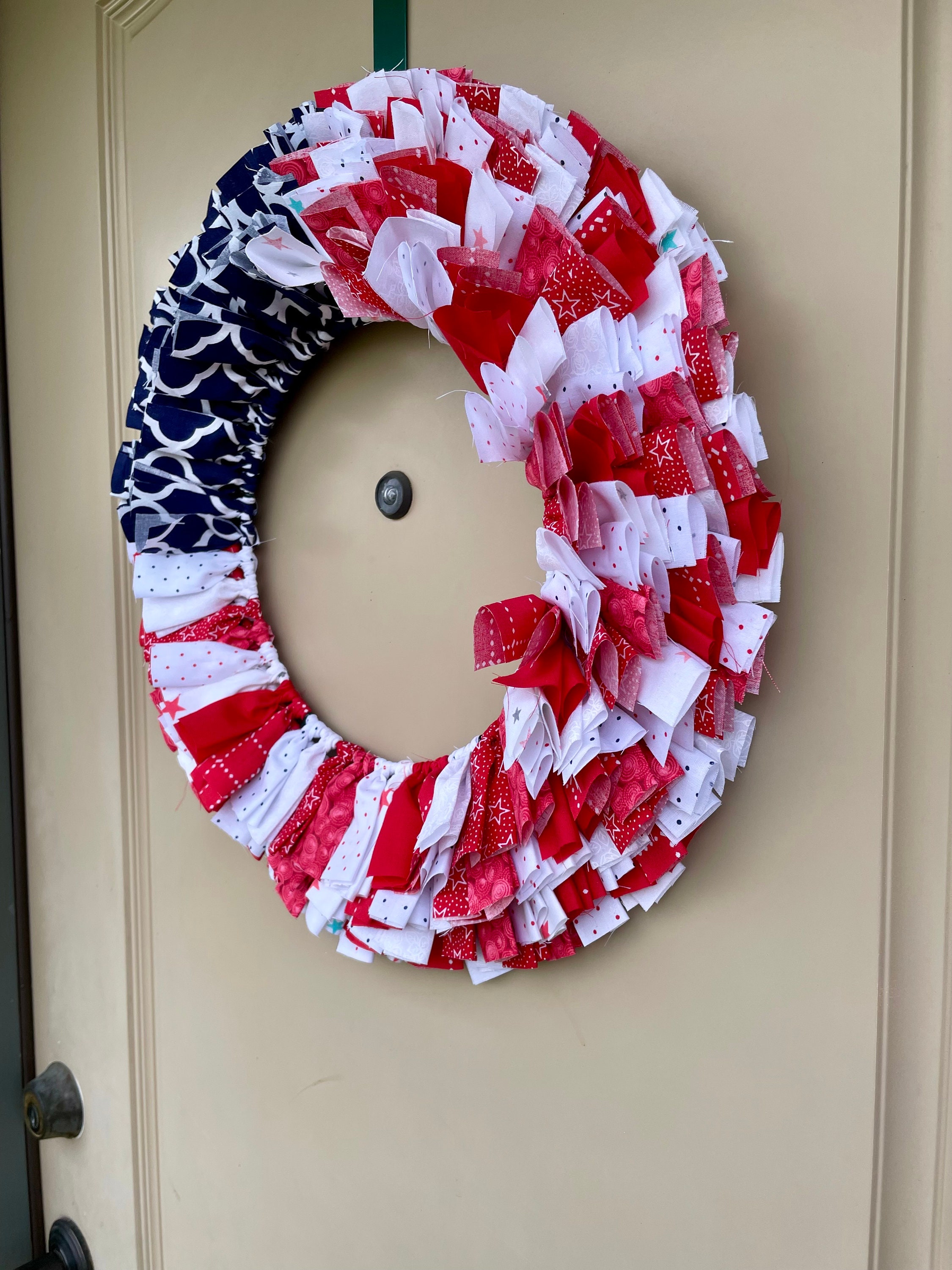 American Flag Rag Wreath for Front Door, Red White and Blue Wall Wreath ...