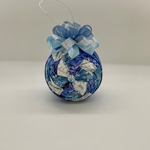 Blue Snowflake Ornament, No Sew Quilted Fabric Ornament, Nova Swirl Ornament, Christmas Gift Idea