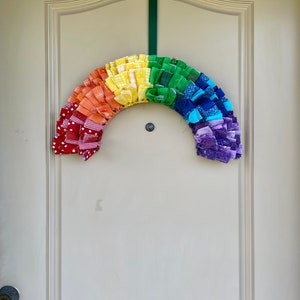 Rainbow Rag Wreath, Rainbow Door Decor, Rainbow Wall Hanging, Pride Rag Wreath