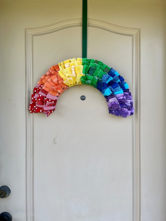 Rainbow Rag Wreath, Rainbow Door Decor, Rainbow Wall Hanging, Pride Rag Wreath