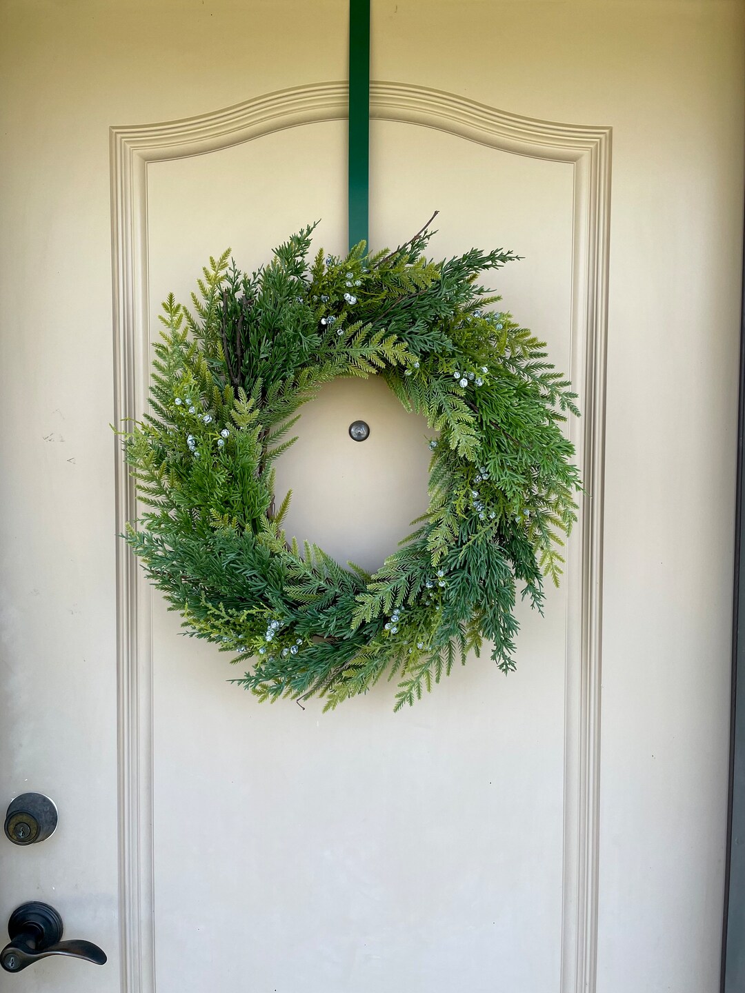 Cedar and Juniper Wreath for Front Door, Farmhouse Juniper Wreath With