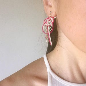 Pink, Mizuhiki, Light weight, Wa, Oriental, Unique gift, Hypoallergenic, Clip-on, Handmade, Personalisable, Japanese traditional