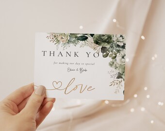 greenery thank you,thank you note card,wedding thanks card,greenery thanks, Eucalyptus Printable Thank You Card with