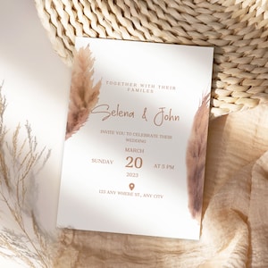 Pampas Gras Hochzeitseinladung und rsvp Vorlage Boho Gras Hochzeitseinladung Set Boho Hochzeitseinladungskarte printable rsvp editable