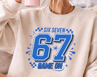 Six Seven PNG, 67 Meme Png, Retro Varsity Number 67 PNG, Game On Sublimation Design (Digital Download)