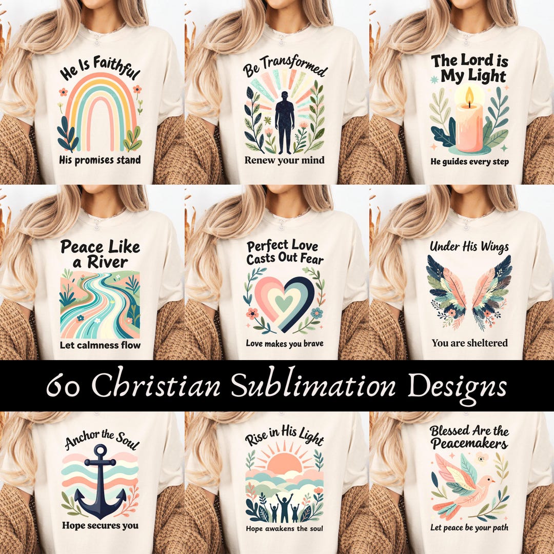 60 Christian Sublimation PNG Bundle Faith Bible Verse Graphic for Shirt ...
