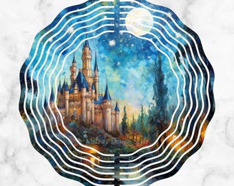 Fantasy Enchanting Castle Wind Spinner PNG Starry Night Landscape Sublimation Design Magical WindSpinners Template | Digital Download W92