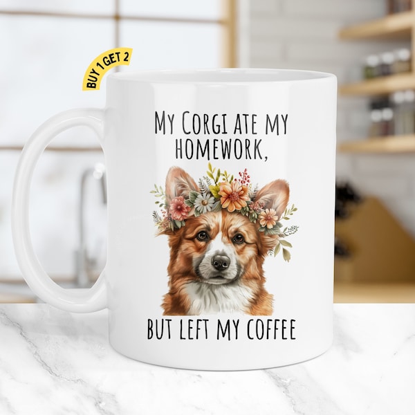 Welsh Corgi Mug Wrap PNG 15oz and 11oz Homework Humor Mug Art Funny Dog Gift Cup Cute Mug Wrap | Sublimation Design M48