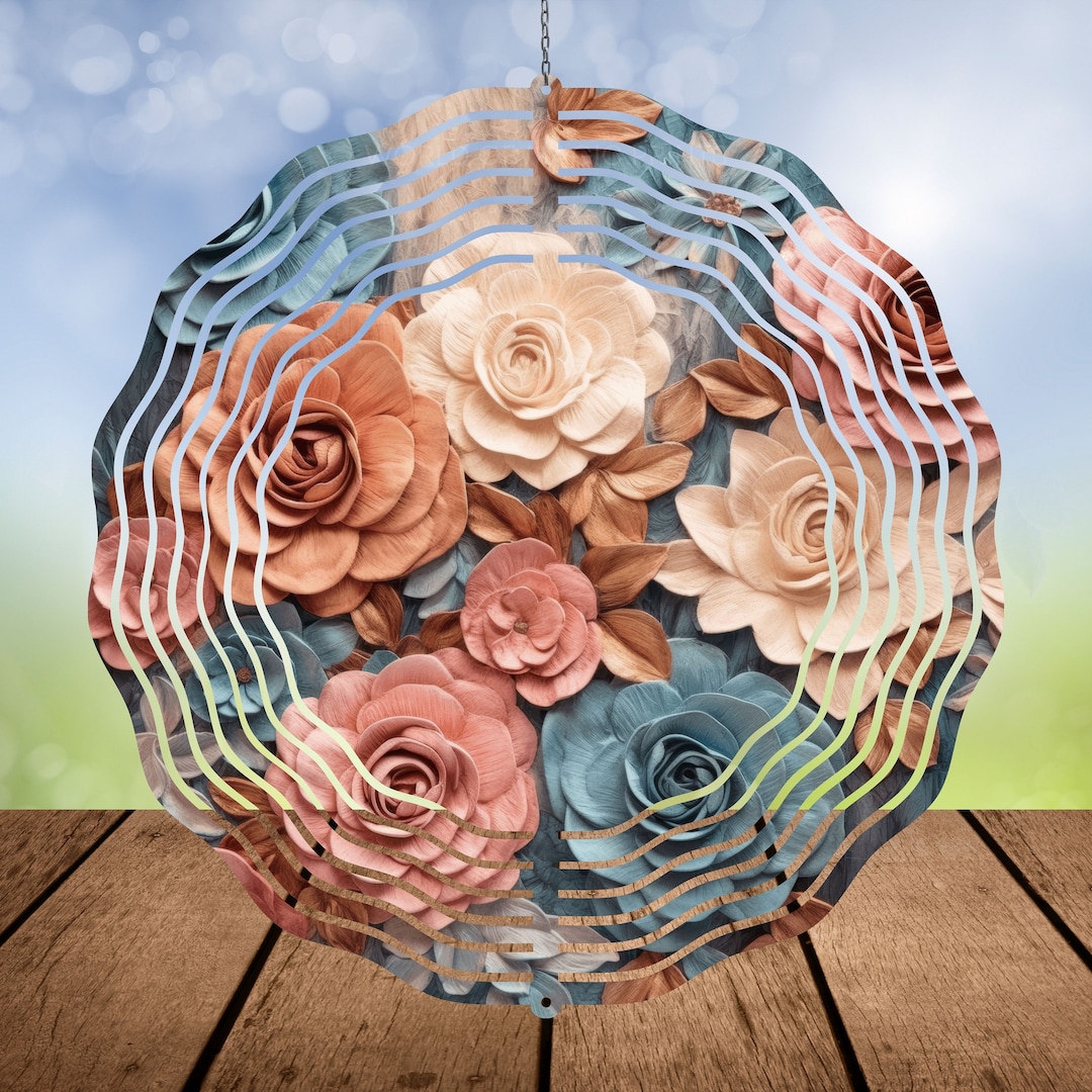 3D Floral Wind Spinner PNG Pink Blue Beige Sublimation Design Flowers ...