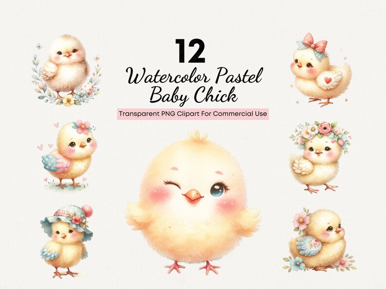 Watercolor Baby Chick Clipart, Cute Pastel Baby Chicken, 12 PNG Easter ...