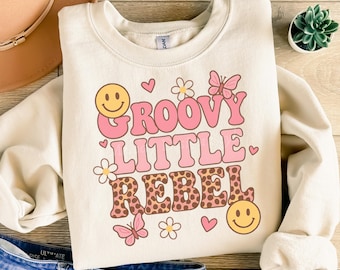 Groovy Little Rebel Sublimation Design PNG Retro Leopard Print Smile Face Graphic Digital Download