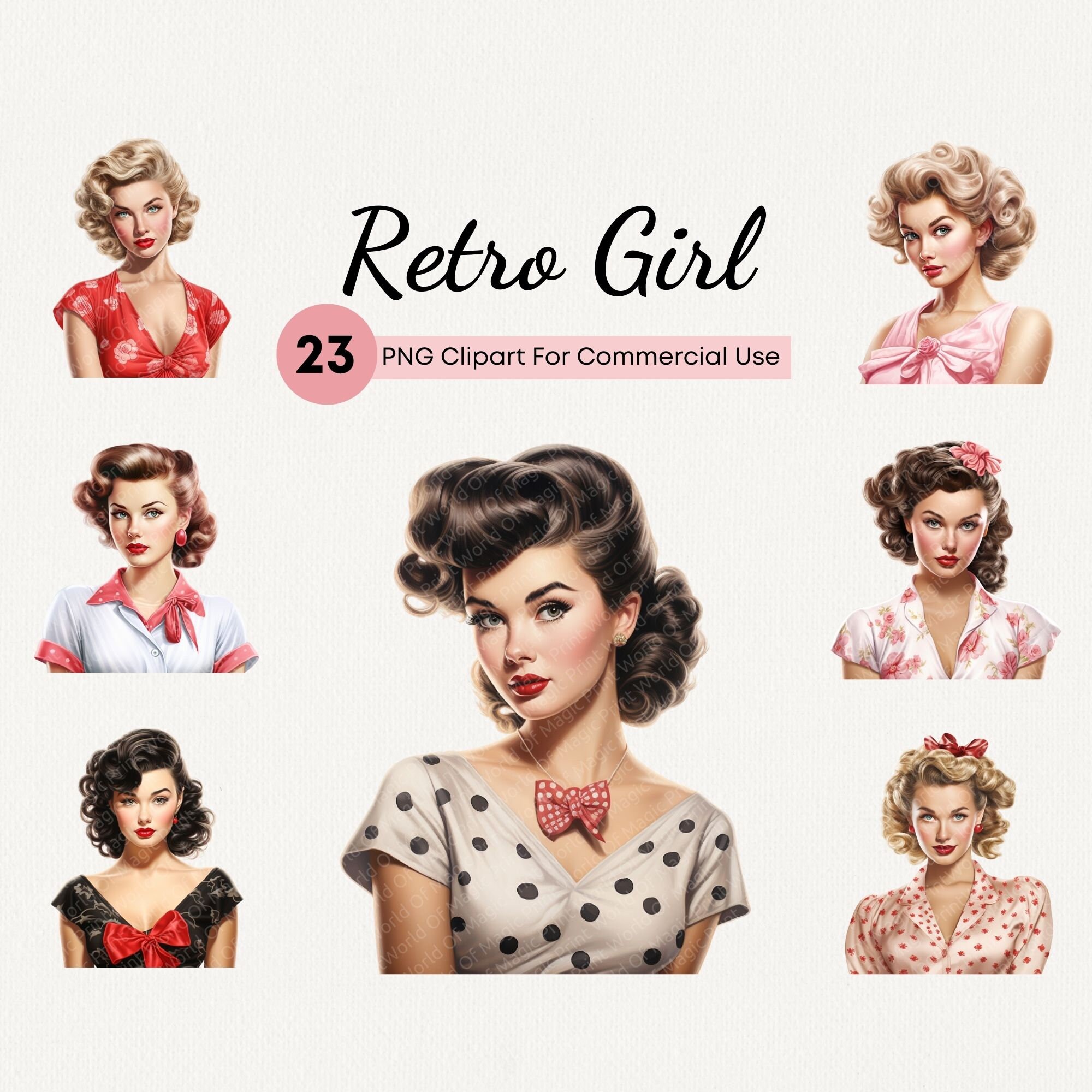Retro Pin up Girl Clipart for Commercial Use 23 PNG 50's - Etsy