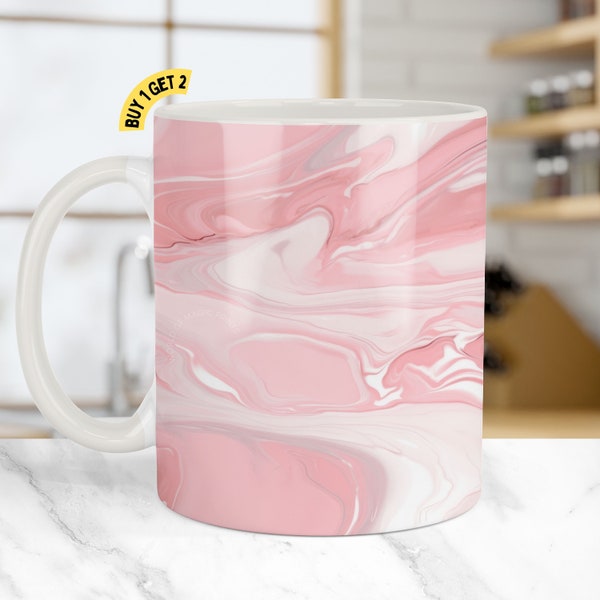 Pink Marble Mug Sublimation Design, 11oz and 15oz Mug PNG Wrap, Pink Marble Pattern Cup Wrap PNG Digital Download M29