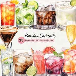 Cocktail PNG, Pacchetto Clipart di Cocktail ad Acquerello, Clipart di Bevande Alcoliche, Illustrazioni di Cocktail Clipart Trasparenti per Uso Commerciale