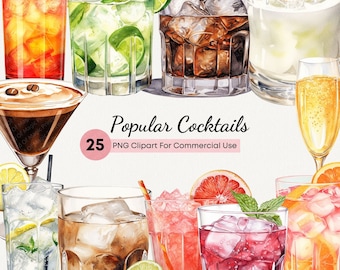 Cocktail PNG, Watercolor Cocktail Clipart Bundle, Alcohol Drinks Clipart, Cocktail Illustrations Transparent Clipart For Commercial Use
