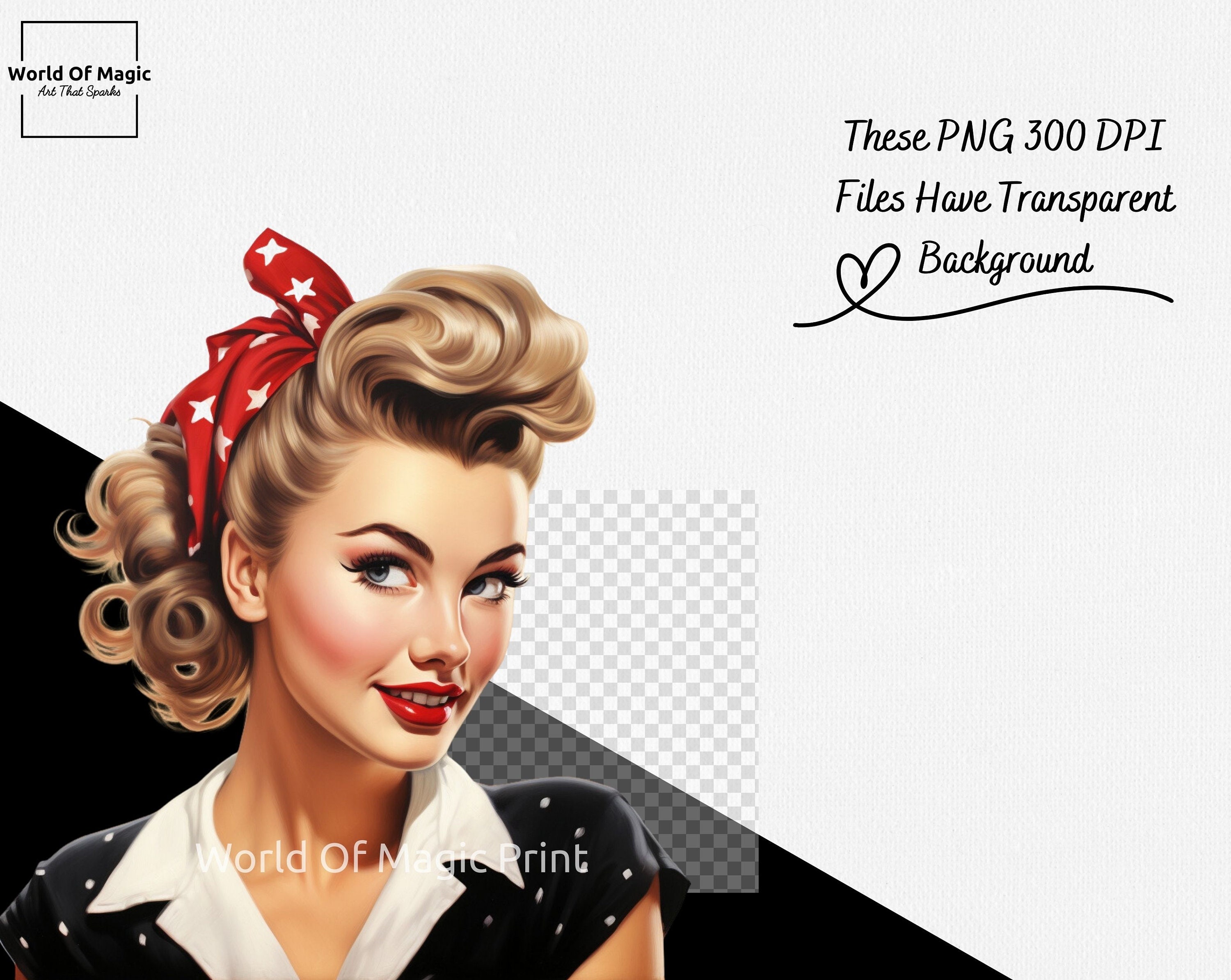 Rockabilly Girl Clipart for Commercial Use 25 PNG Retro Watercolor