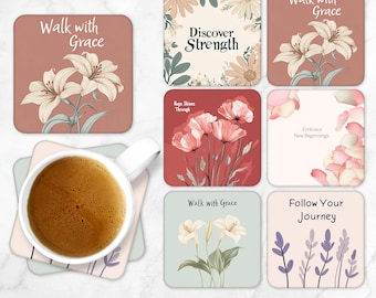 Empowerment Coaster PNG Motivational Sublimation Bundle Positive Quotes Square Coaster Designs Coffee Lover Gift | Digital Download CO20