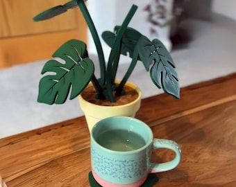 Plant Pot with Magnetic Leaf Coasters | Unique Home Décor for Plant Lovers