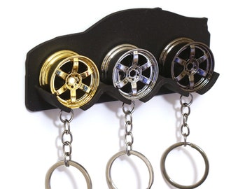 Alloy Wheel Car Silhouette Keyring Wall Mountable Key Hanger Storage Holder Keychain