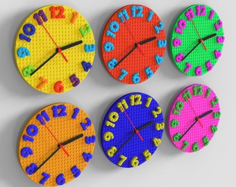 Round Rainbow Clock Building Bricks Colourful