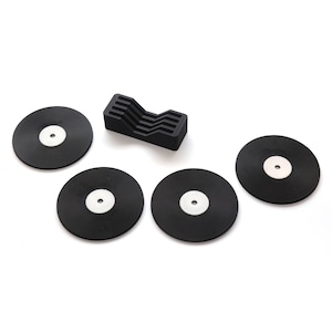 Vinyl Record LP Coaster Set of 4 with Holder - Black