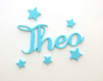 Personalised Script Door Wall Name Sign Plate Plaque Bedroom Play Room Stars Hearts