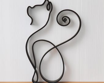 Cat Outline Sculpture Desk Shelf Art - Minimalist Modern Display Decor