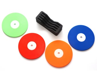 Vinyl Record LP Coaster Set of 4 with Holder - Colourful