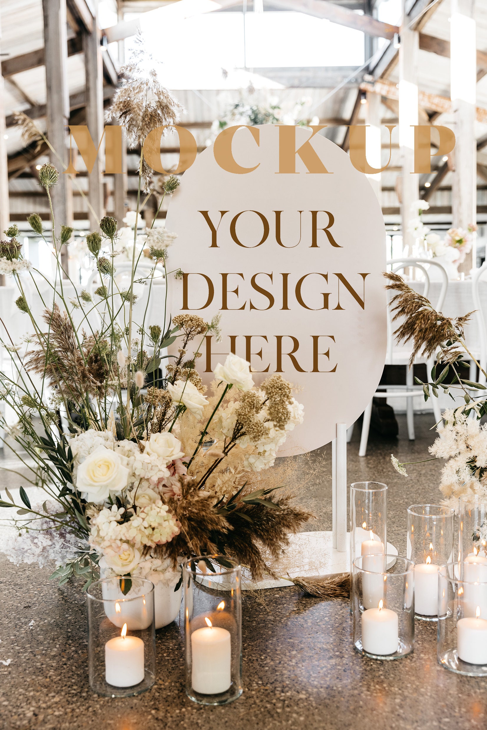 Round Pebble Sign Mockup. Pampas Wedding Menu Arch Seating Table Plan ...