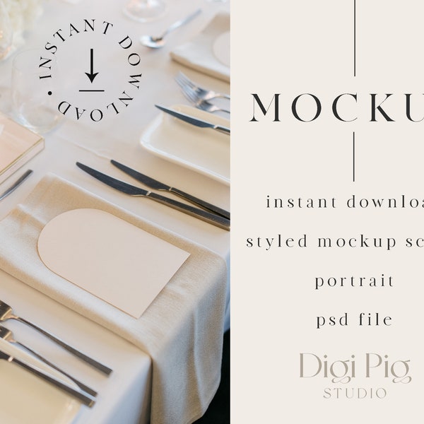 Arched Menu Card Flat Lay Mockup. Wedding Place Holder Plate (50)