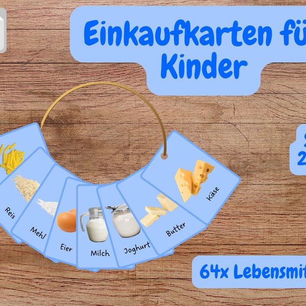 Lebensmittel Lernkarten, für den Einkauf, Einkaufsliste Kinder, Montessori, Einkaufskarten, Routinekarten, zum Download, pdf