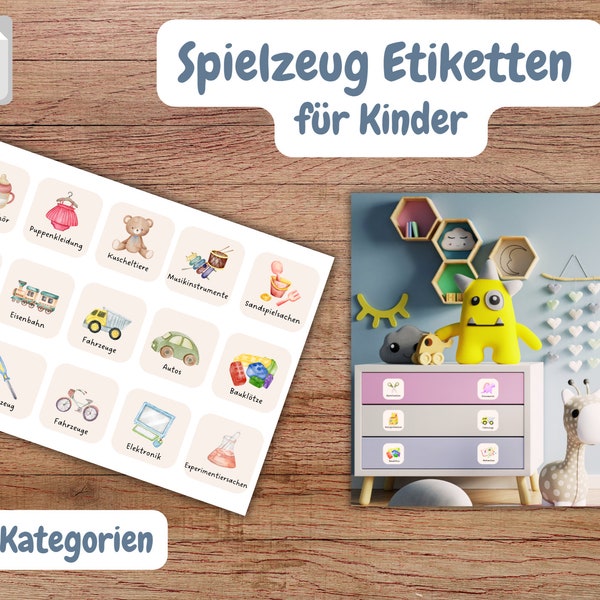 Spielzeug Etiketten Kinder, Etiketten Spielsachen, Montessori, Aufbewahrung Spielzeug Organisation Kinderzimmer, Kindergarten, Trofast, pdf