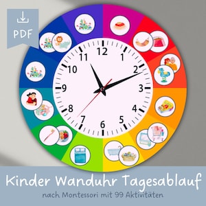 Children's wall clock, children's daily routine, children's daily routine, children's clock, Montessori clock, learning clock, children's room clock, kindergarten, preschool image 1