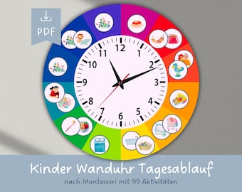 Children's wall clock, children's daily routine, children's daily routine, children's clock, Montessori clock, learning clock, children's room clock, kindergarten, preschool