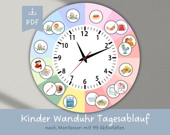 Kinder Wanduhr, Tagesablauf Kinder, Tagesroutine Kinder, Kinder Uhr, Montessori Uhr, Uhr lernen, Uhr Kinderzimmer, Kindergarten, Vorschule