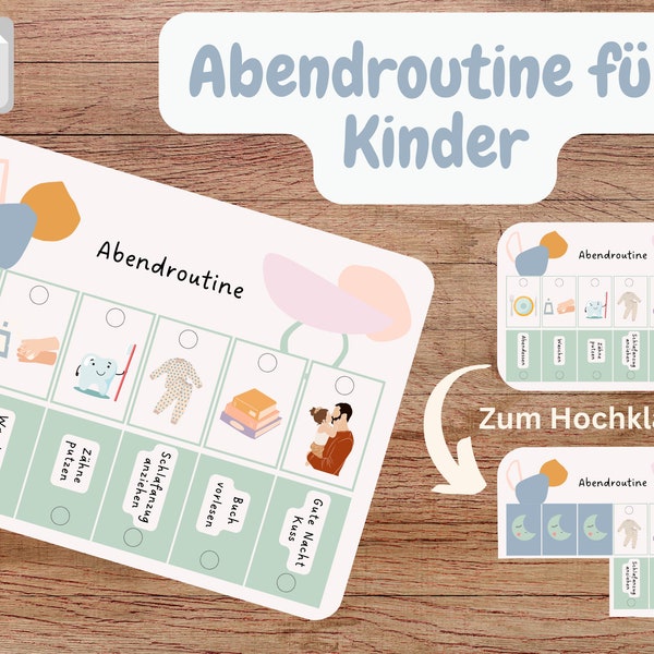 Routineplan für Kinder, Aufgabenplan Kinder, Abendroutine, Montessori Routine, Wochenplan Kinder, Tagesablauf, Abendroutineplan Kinder, PDF