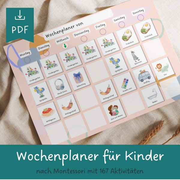 Wochenplaner für Kinder, Routinekarten, Wochenplan, Tagesroutine, Montessori Kalender, Tagesablauf Kind, Tagesplan PDF, personalisierbar