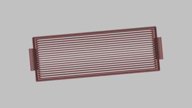 Puede incluir: Una bandeja rectangular marr&oacute;n con un dise&ntilde;o de listones. La bandeja tiene dos asas y est&aacute; hecha de un material s&oacute;lido. Los listones est&aacute;n espaciados uniformemente y recorren la longitud de la bandeja.