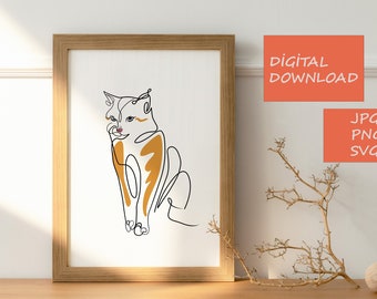 Minimalist Cat Line Art Print: Modern Home Decor (Digital Download)