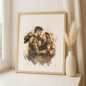 Retrato de acuarela personalizado a partir de una foto, pintura digital personalizada, arte imprimible para parejas y familias, regalo de aniversario de bodas y Navidad. imagen 5