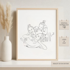 Custom line drawing from photo, Christmas gift, Custom portrait ,Custom Family Gift,Couples portrait,Line art portrait from photo