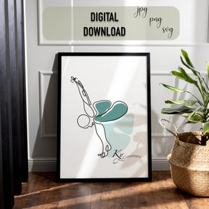 Botanical Yoga Pose Line Art Print: Minimalist Yoga Room Decor (Digital Download)